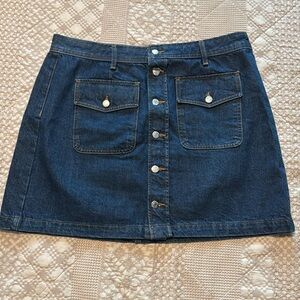 LOFT Dark Blue Denim Skirt with Button Detail